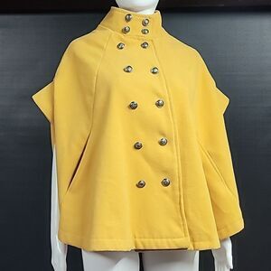 Yellow Pea Coat Cape Business Jacket Women's